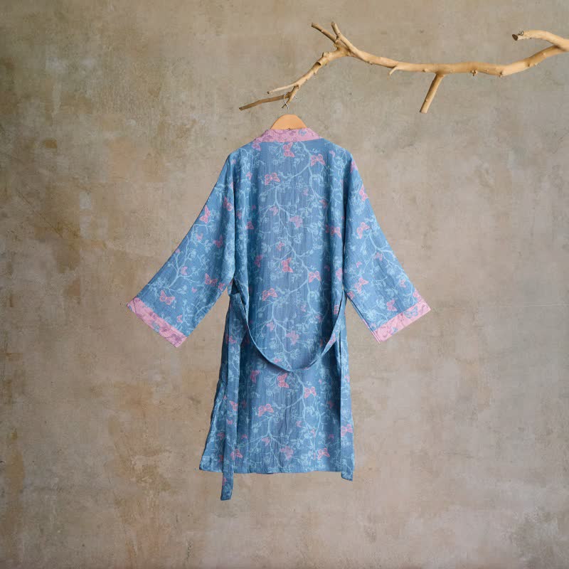 Ownkoti Elegant Floral Butterfly Cotton Gauze Kimono Robe - image 1