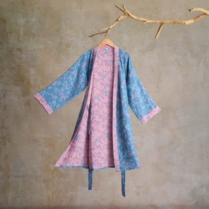 Ownkoti Elegant Floral Butterfly Cotton Gauze Kimono Robe - Blue - L - image 0