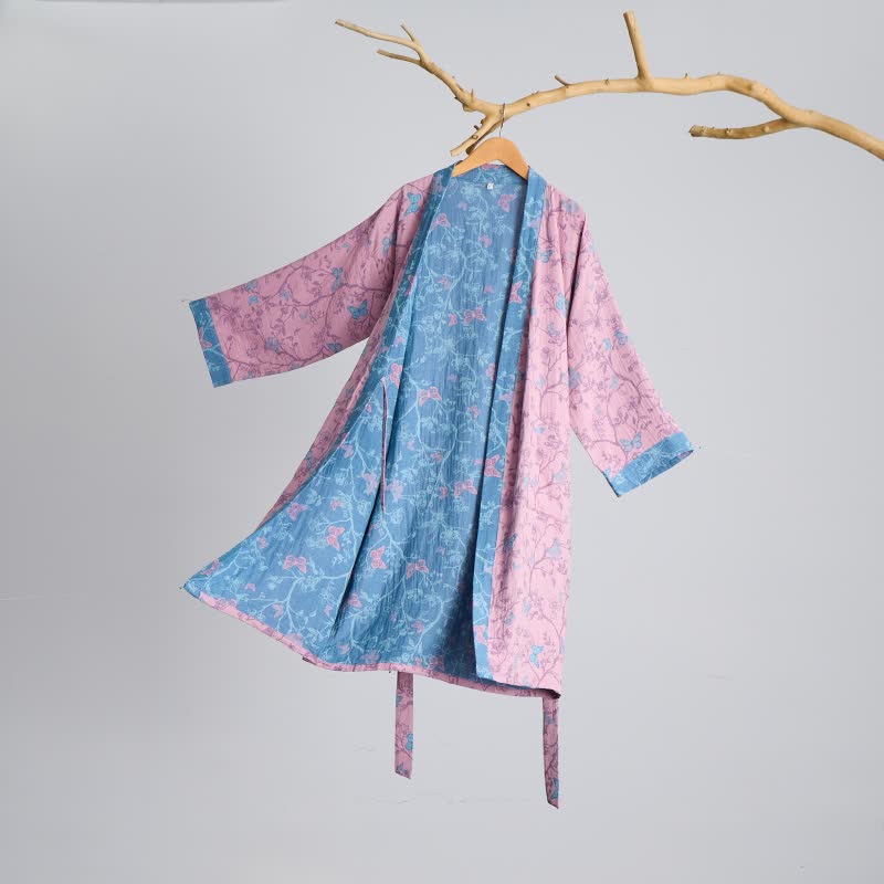 Ownkoti Elegant Floral Butterfly Cotton Gauze Kimono Robe - image 9