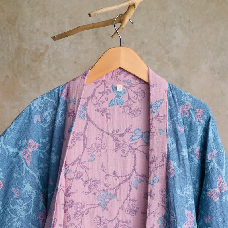 Ownkoti Elegant Floral Butterfly Cotton Gauze Kimono Robe - image 3