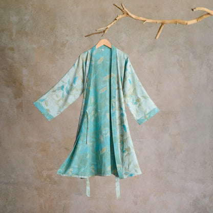 Ownkoti Natural Leaf Cotton Gauze Kimono Robe - Light Green - L - image 6