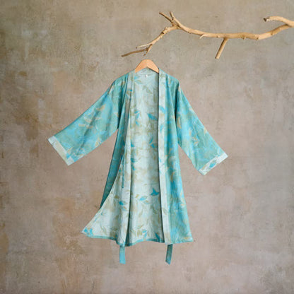 Ownkoti Natural Leaf Cotton Gauze Kimono Robe - Green - L - image 0