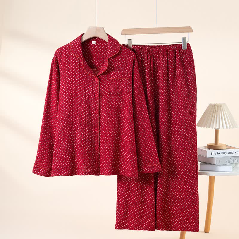 Ownkoti Red Floral Pure Cotton Pajama Set - Red - Lapel Neck - XXL - image 13