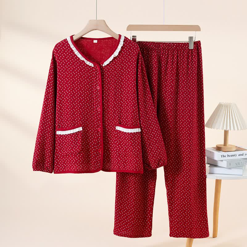 Ownkoti Red Floral Pure Cotton Pajama Set - Red - V-Neck - XXL - image 2