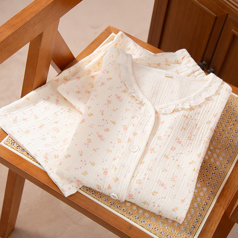 Ownkoti Floral Cotton Gauze Ruffled Pajama Set - image 1