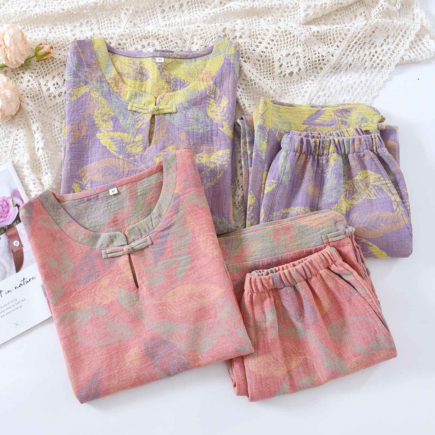 Ownkoti Oriental Style Leaf Pure Cotton Pajama Set - image 1