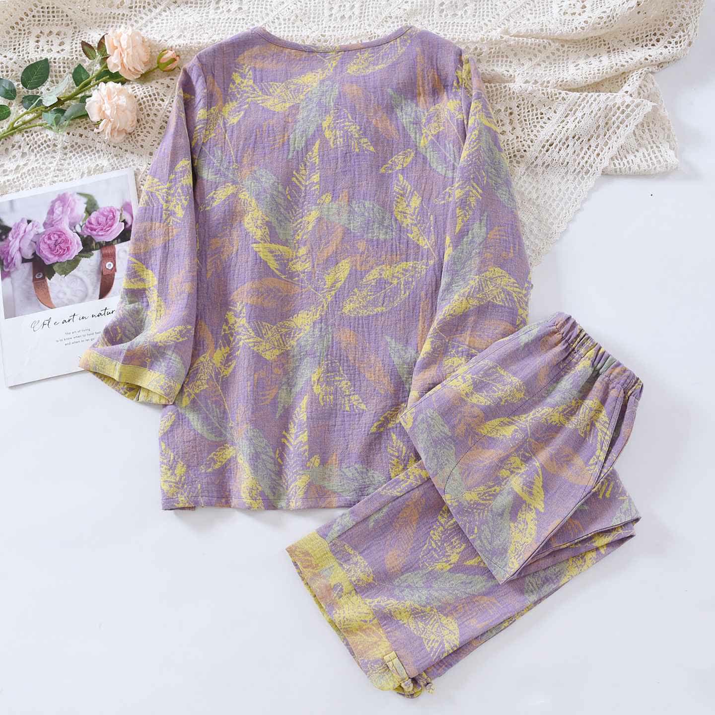 Ownkoti Oriental Style Leaf Pure Cotton Pajama Set - image 3