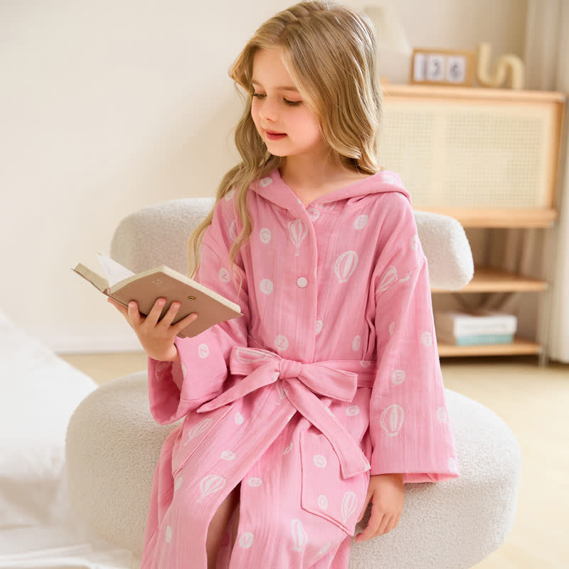 Ownkoti Air Balloon Hooded Cotton Gauze Child Bathrobe - Pink - Child:145-160cm - image 0