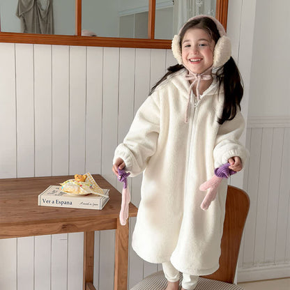 Ownkoti Simple Hooded Plush Zip-Up Child Robe - image 3