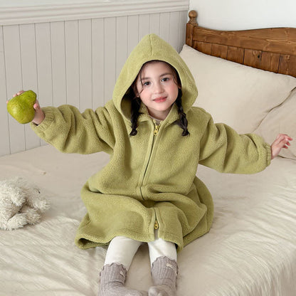 Ownkoti Simple Hooded Plush Zip-Up Child Robe - Green - Child:170cm - image 14