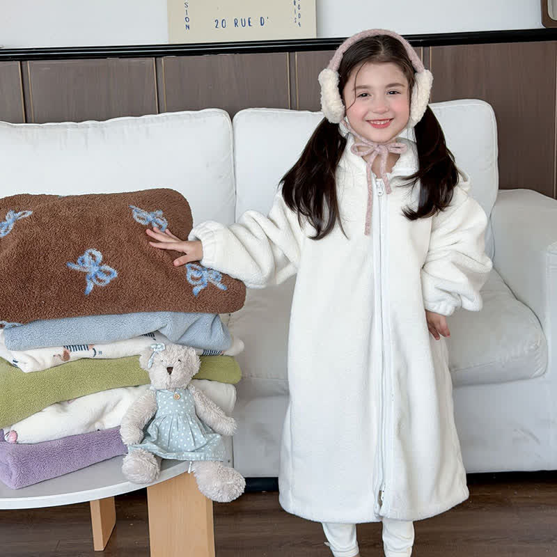 Ownkoti Simple Hooded Plush Zip-Up Child Robe - image 4