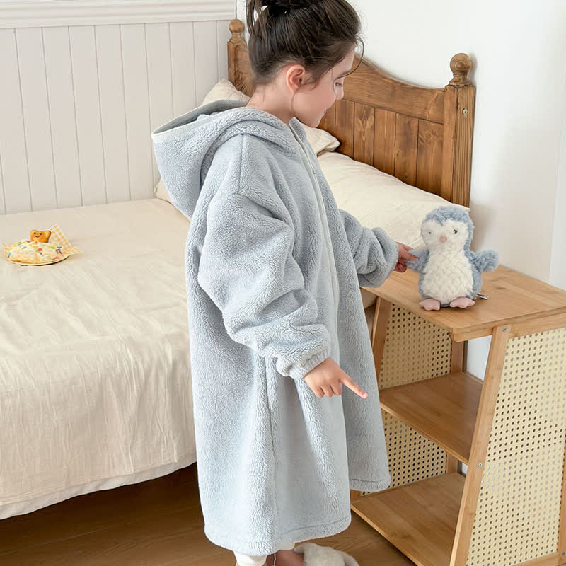 Ownkoti Simple Hooded Plush Zip-Up Child Robe - image 11