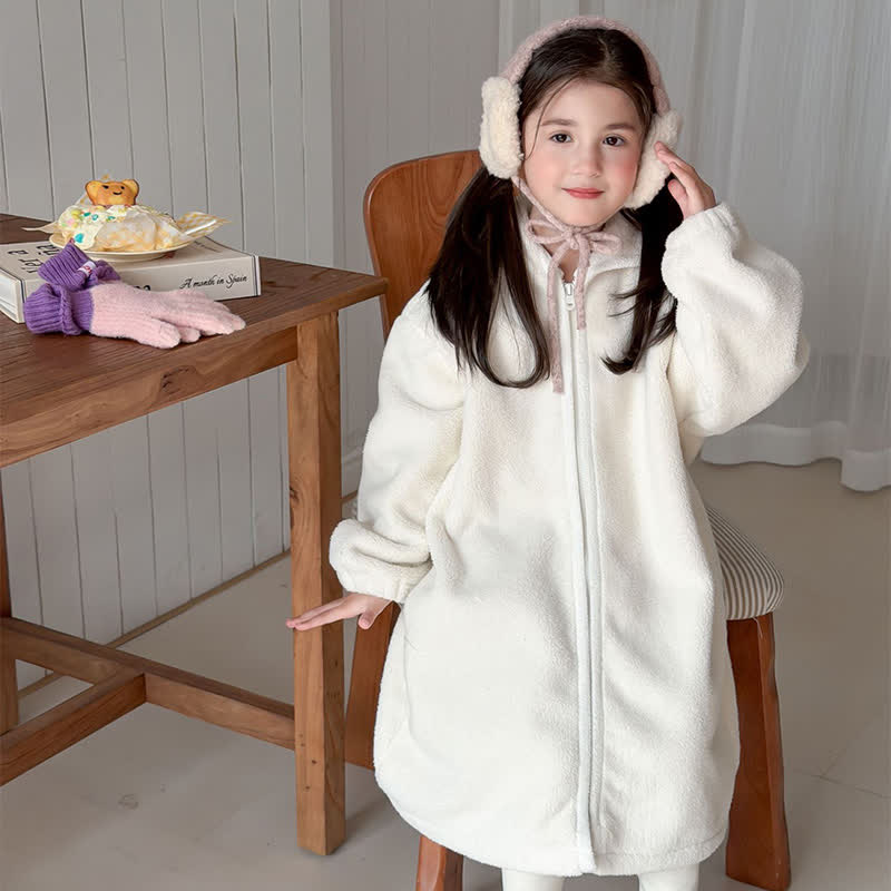 Ownkoti Simple Hooded Plush Zip-Up Child Robe - image 2