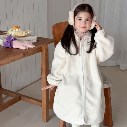 Ownkoti Simple Hooded Plush Zip-Up Child Robe - image 2