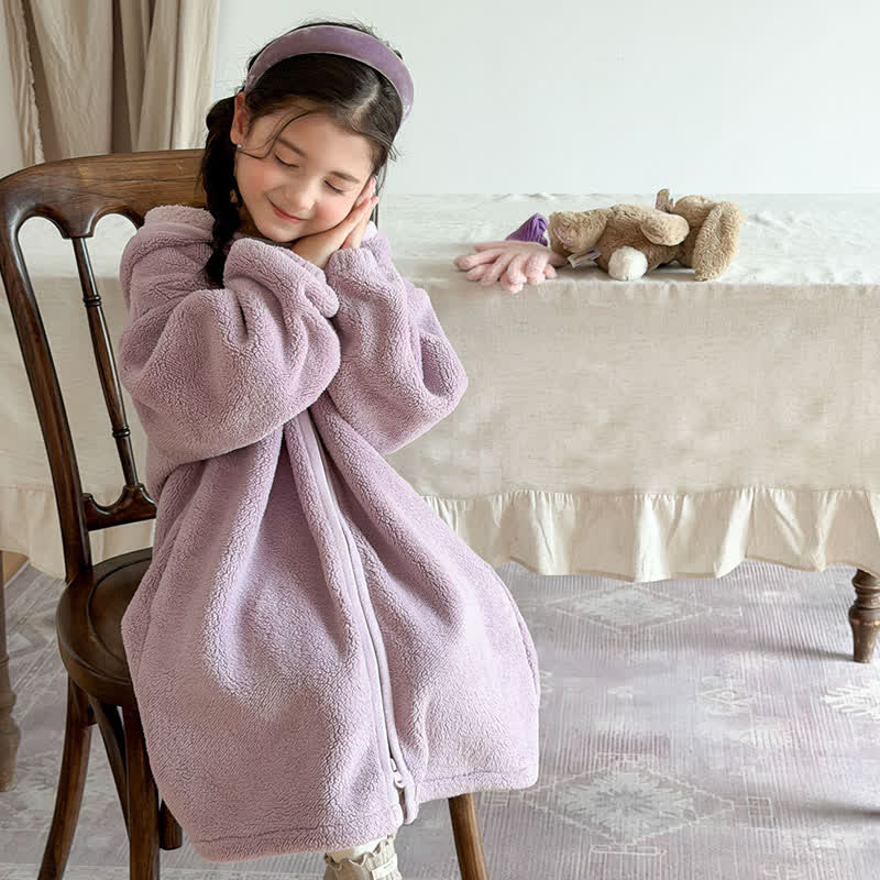 Ownkoti Simple Hooded Plush Zip-Up Child Robe - image 22