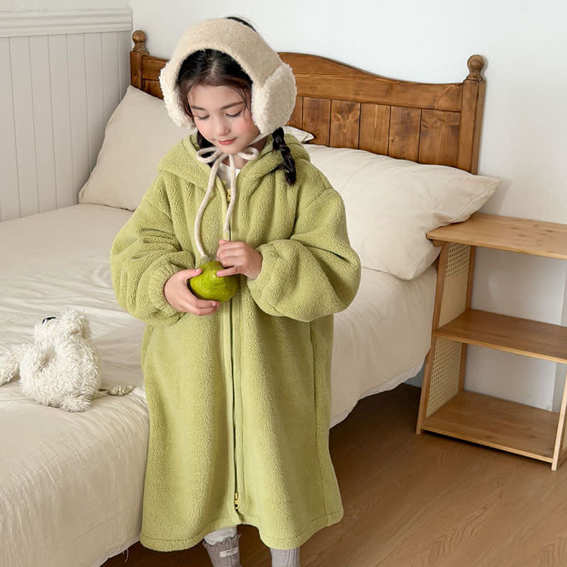 Ownkoti Simple Hooded Plush Zip-Up Child Robe - image 17