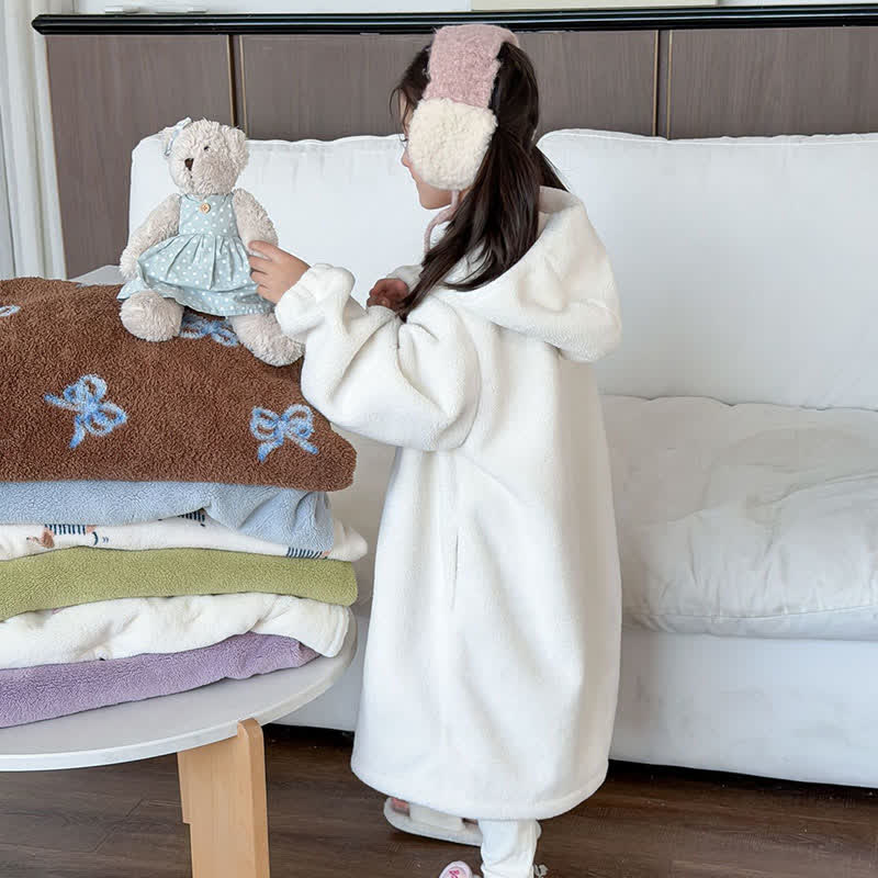 Ownkoti Simple Hooded Plush Zip-Up Child Robe - image 5
