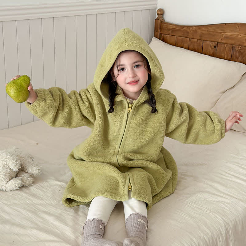 Ownkoti Simple Hooded Plush Zip-Up Child Robe - Green - Child:170cm - image 14