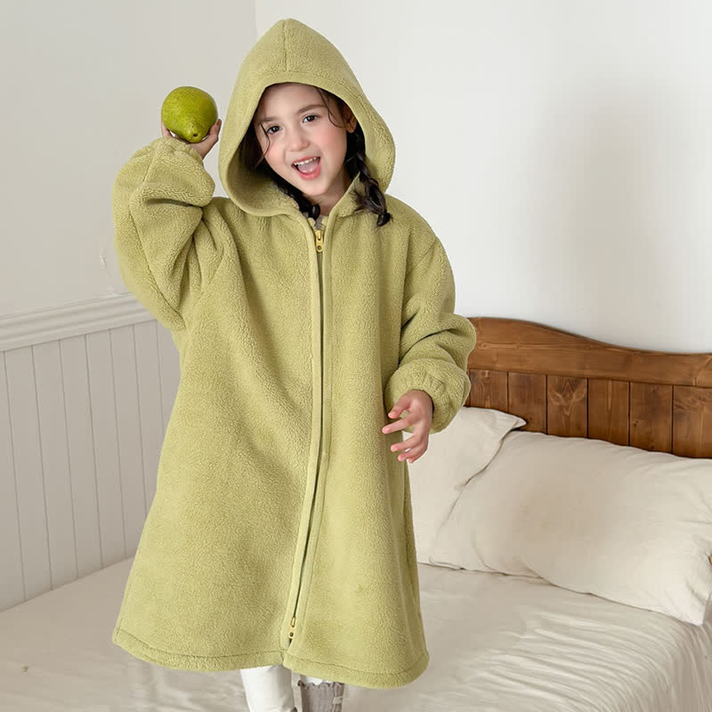 Ownkoti Simple Hooded Plush Zip-Up Child Robe - image 19