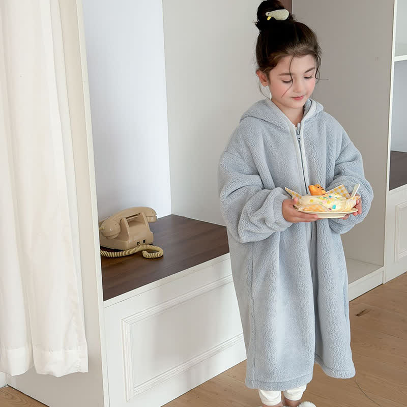 Ownkoti Simple Hooded Plush Zip-Up Child Robe - image 12