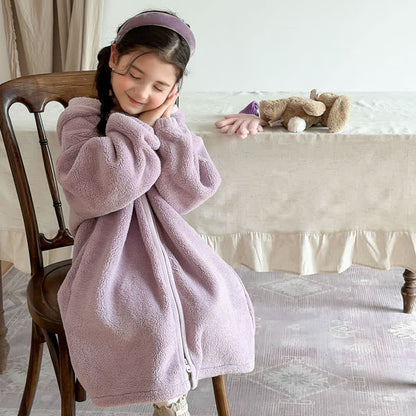 Ownkoti Simple Hooded Plush Zip-Up Child Robe - image 22