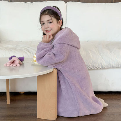Ownkoti Simple Hooded Plush Zip-Up Child Robe - image 25