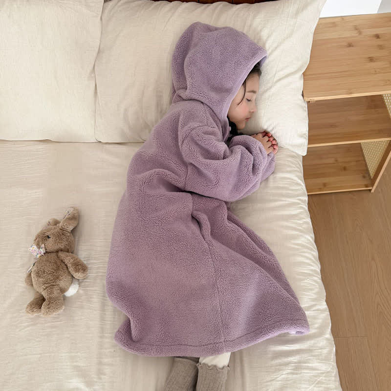Ownkoti Simple Hooded Plush Zip-Up Child Robe - image 27