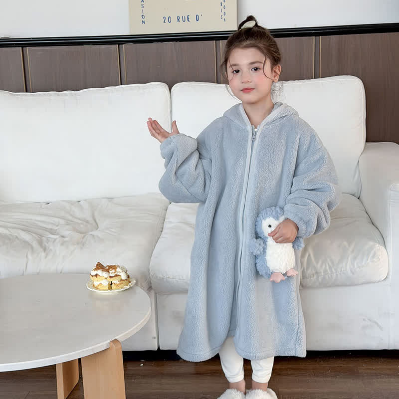Ownkoti Simple Hooded Plush Zip-Up Child Robe - image 10