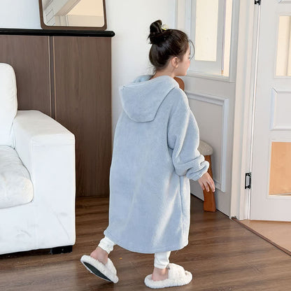 Ownkoti Simple Hooded Plush Zip-Up Child Robe - image 13