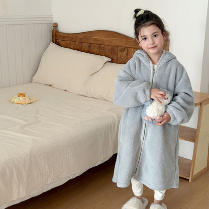Ownkoti Simple Hooded Plush Zip-Up Child Robe - image 9