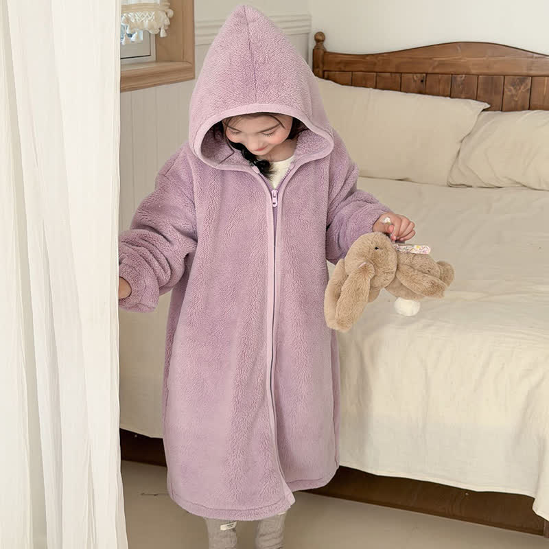 Ownkoti Simple Hooded Plush Zip-Up Child Robe - image 24