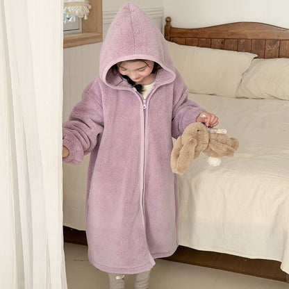 Ownkoti Simple Hooded Plush Zip-Up Child Robe - image 24