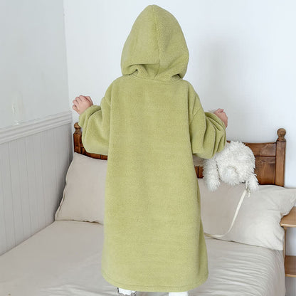 Ownkoti Simple Hooded Plush Zip-Up Child Robe - image 20
