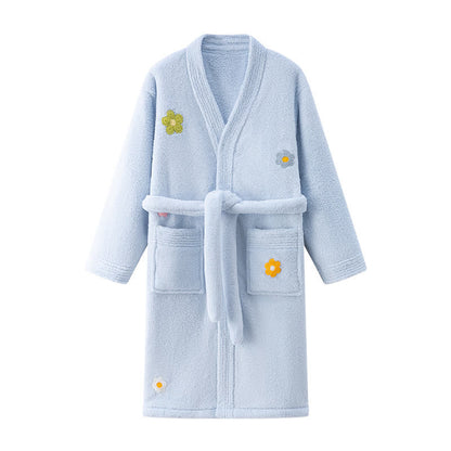 Ownkoti Floral Plush Child Robe with Pocket - Blue - Child:140-160cm - image 0