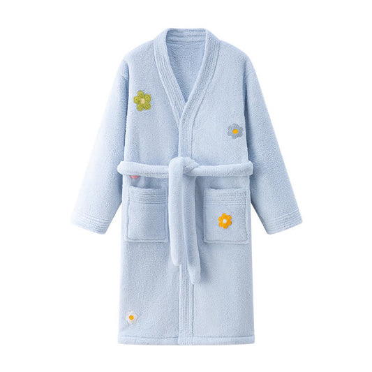 Ownkoti Floral Plush Child Robe with Pocket - Blue - Child:140-160cm - image 0