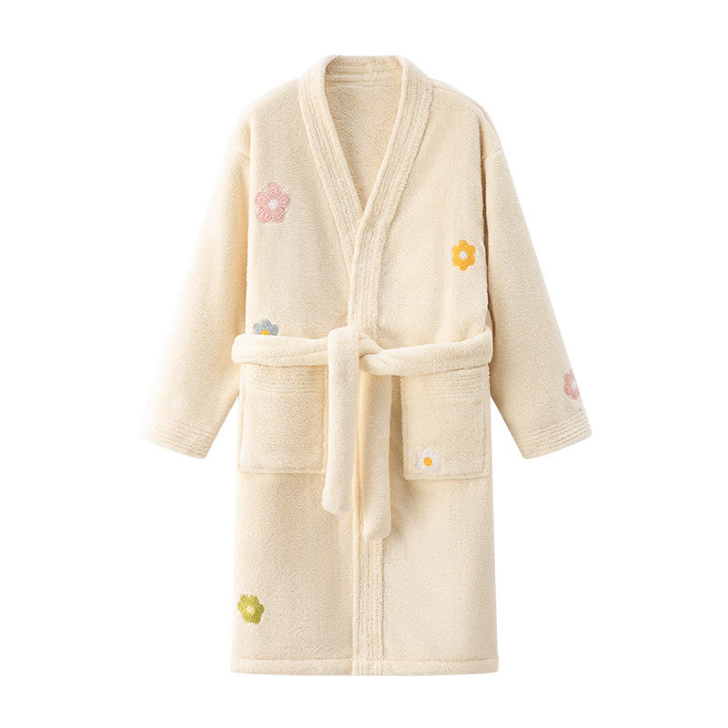 Ownkoti Floral Plush Child Robe with Pocket - Yellow - Child:140-160cm - image 1