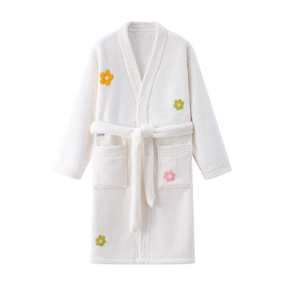 Ownkoti Floral Plush Child Robe with Pocket - White - Child:140-160cm - image 8