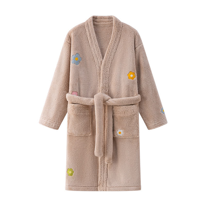 Ownkoti Floral Plush Child Robe with Pocket - Coffee - Child:140-160cm - image 9