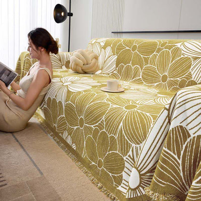 Ownkoti Chenille Jacquard Blooming Floral Sofa Protector - Ginger Yellow - 71" x 181" - image 0