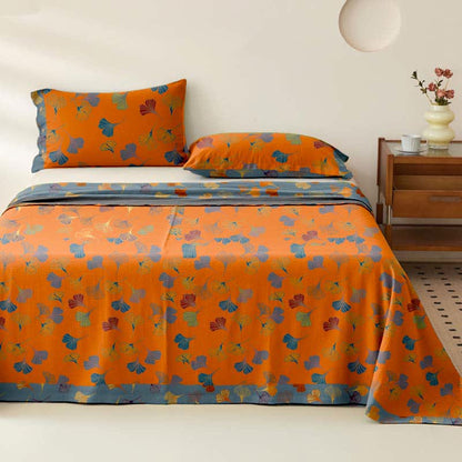 Ownkoti Ginkgo Biloba Cotton Jacquard Sheet Bedspread - Orange - 2PCS Pillowcases - 40" x 20" - image 4