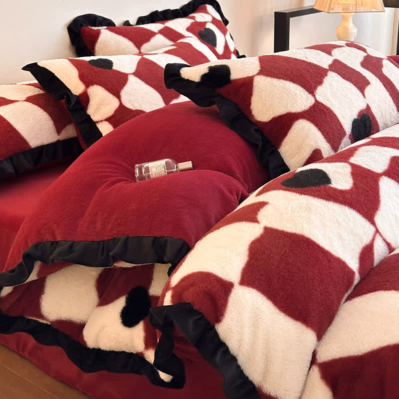 Ownkoti Romantic Plush Velvet 4-Piece Duvet Cover Set - Red - King - image 0