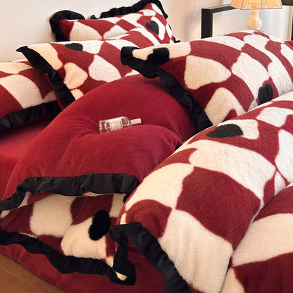 Ownkoti Romantic Plush Velvet 4-Piece Duvet Cover Set - Red - King - image 0