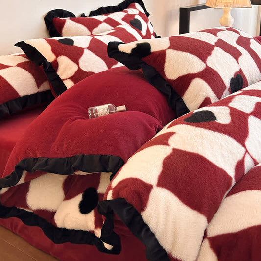 Ownkoti Romantic Plush Velvet 4-Piece Duvet Cover Set - Red - King - image 0