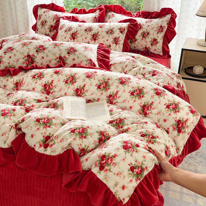 Ownkoti Romantic Vintage Rose Floral Velvet Bedding - image 3