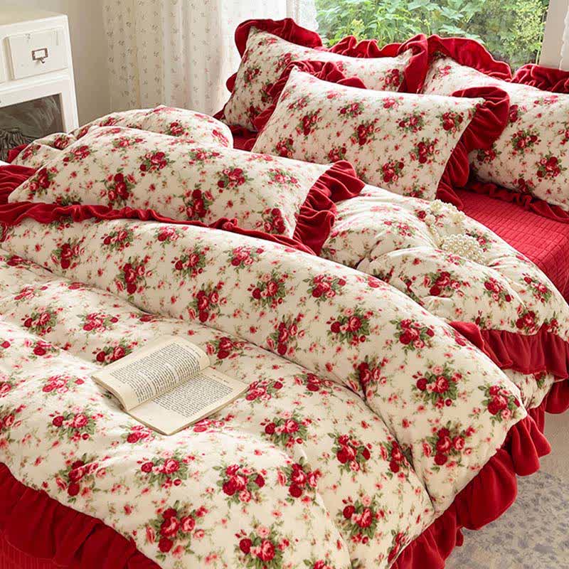 Ownkoti Romantic Vintage Rose Floral Velvet Bedding - image 4