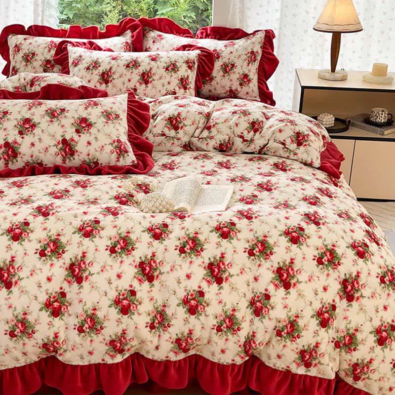 Ownkoti Romantic Vintage Rose Floral Velvet Bedding - image 2