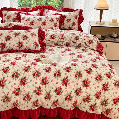 Ownkoti Romantic Vintage Rose Floral Velvet Bedding - image 2