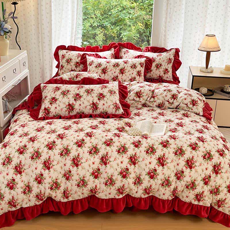 Ownkoti Romantic Vintage Rose Floral Velvet Bedding - image 1