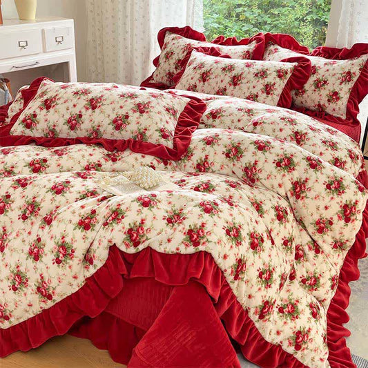Ownkoti Romantic Vintage Rose Floral Velvet Bedding - Bedding Set (4PCS) - King - image 0