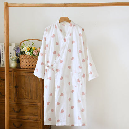 Ownkoti Heart Cotton Gauze Kimono Bathrobe - White - L - image 12